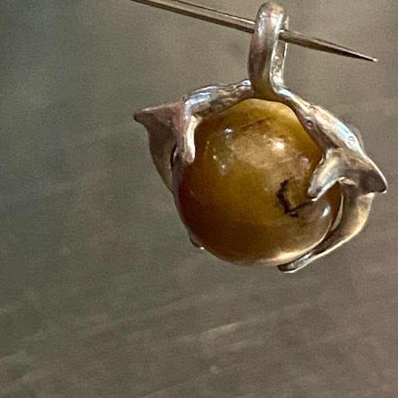 Dolphin tiger eye  sphere pendant sterling 925 - Picture 3 of 8